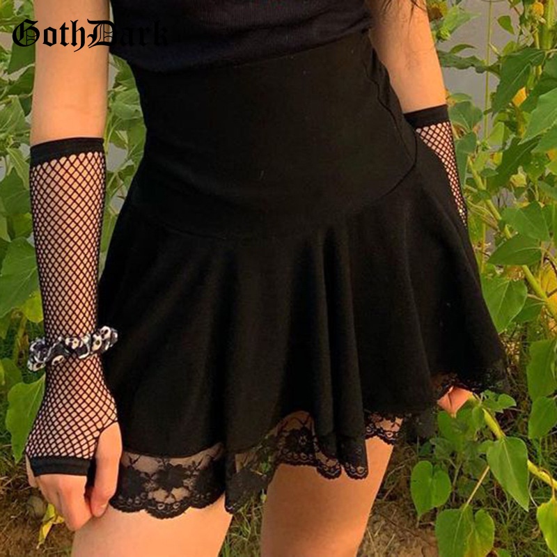 Goth Dark Vintage Printed Gothic Bandage Mini Skirts Grunge Punk Lace Patchwork Sexy A Line 