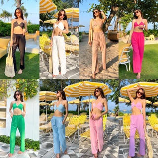 Nudeaholic Summer เซ็ตเนื้อผ้าcotton spandex เซตนี้มี2ชิ้น บราที่เก๋ สายไขว้หลังยืดได้ กางเกงวอร์มขายาวทรงสวย SA LSP