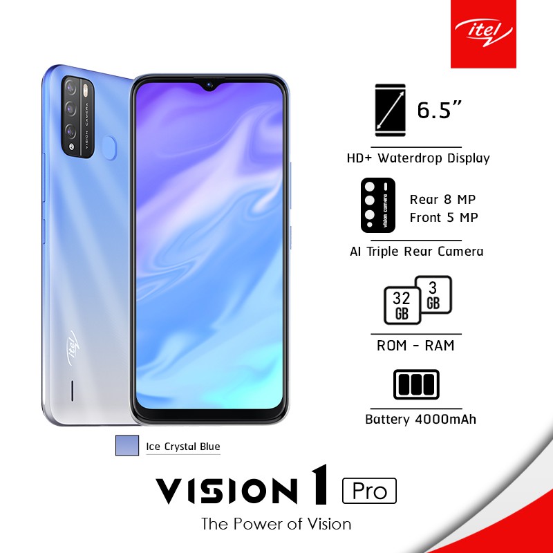 Itel Vison 1 Pro (3/32GB) Ice Crystal Blue จอใหญ่ 6.5" HD+ แบต 4000 mAh (รับประกันศูนย์ไทย 1 ปี)