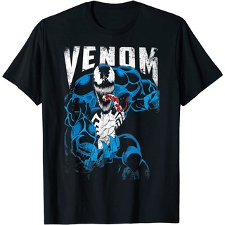 แขนสั้นcrew neckเสื้อยืด พิมพ์ลาย Marvel Venom Bloody Tongue Out Distressed สําหรับผู้ใหญ่S-XXXXL