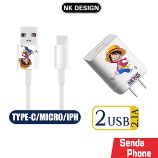 Luffy สายชาร์จ 2.1A หัวชาร์จลายการ์ตูน USB หัวปลั๊กชาร์จเร็ว ชาร์จได้2เครื่องพร้อมกัน Fast Charge สายชาร์จการ์ตูน