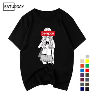 2021 Mens Senpai Anime Girl Nerdy Cotton Black Print Tshirt Women Manga Streetwear Tee Cotton Tshirt Unisex Harajuku Cl