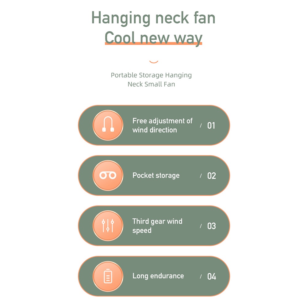 w1600mAh Cooling Hanging Neck Fan Leafless Sports Travel Personal Mini ...