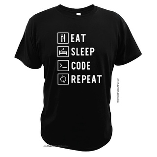 [COD]เสื้อยืด ผ้าฝ้าย พิมพ์ลายการ์ตูนอนิเมะ Eat Sleep Code Repeat Funny Developer สไตล์ญี่ปุ่น สําหรับผู้ชาย