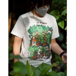 เสื้อยืดผ้าฝ้ายพิมพ์ลายขายดี[ใหม่ล่าสุด] " Let it Grow " T-shirt  เสื้อยืดสีออฟไวท์ ลายหมู่บ้านต้นไม้ Plant Town เสื้อคุ
