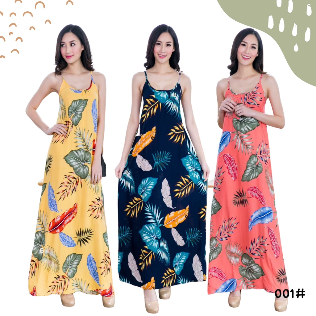ชุดเดรสยาวสายเดี่ยวลายดอกไม้ ผ้าสปัน ผ้านิ่มใส่สบาย โชว์หลังสวยๆ พร้อมส่ง