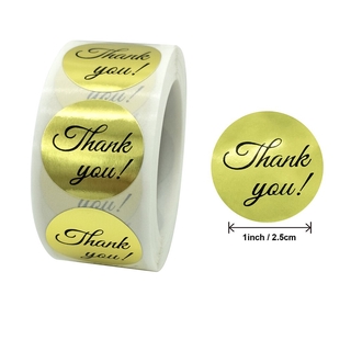 สติ๊กเกอร์ลาย Thank You สีทองขนาด 2 . 5 ซม . 500 ชิ้น / ม้วน