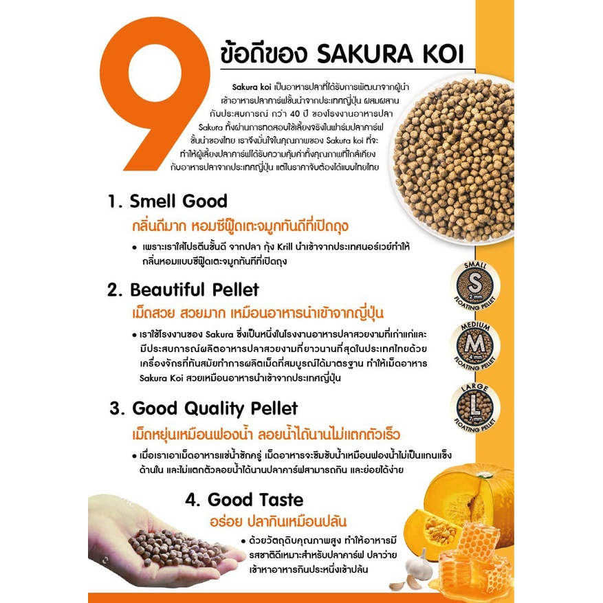 อาหารปลาคาร์ฟ SAKURA KOI (ซากุระ โค่ย) ขนาด 1.25 กิโลกรัม