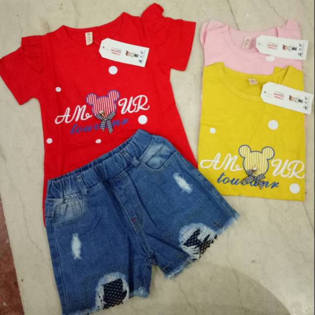 Minnie Hotpants Jeans Set สําหรับเด็กอายุ 3-6 ปี