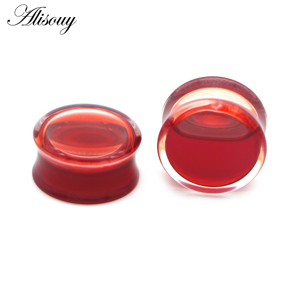 Alisouy 2 ชิ้น สีแดง ของเหลว เลือด อะคริลิก ดับเบิล บาน อานหู เกจวัด ต่างหู เจาะร่างกาย เสียบหู ยืดหู