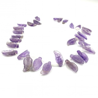 เซซี บอน ลูกปัดหินแท้อาเมทิสรูปทรงใบไม้แกะลายด้านหน้า (Amethyst Leaf 10x20 mm) สีม่วง (LZ-0581}