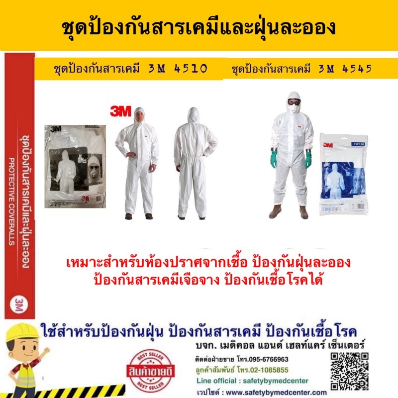 ชุดกันสารเคมีกันฝุ่น 3M 4510 3M 4520 3M 4540 3M 4545 กันละอองของแข็ง ละอองของเหลว กันฝุ่นละออง สารเค