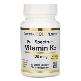 ผลิตภัณฑ์อาหารเสริม California gold nutrition full spectrum vitamin K2 as MK-7, MK-4, MK-6,MK-9 120 mcg/60 Capsules 5.0