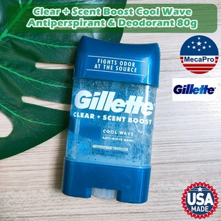 Gillette® Clear + Scent Boost Cool Wave Antiperspirant &amp; Deodorant 80g สำหรับผู้ชายโรออนสติ๊ก