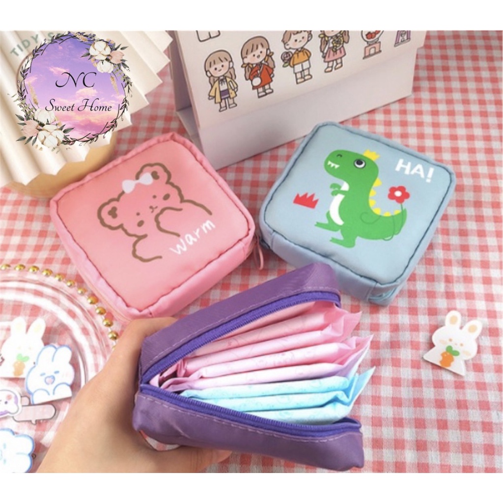 พร้อมส่ง กระเป๋าใส่ผ้าอนามัย ลายการ์ตูน กระเป๋าเครื่องสำอาง กระเป๋าน่ารักขนาดพกพา