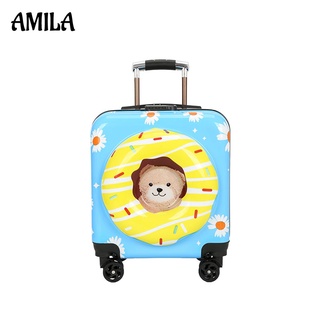 AMILA กระเป๋าล้อลากสำหรับเด็ก,กระเป๋าเดินทางลายการ์ตูนขนาด18นิ้วเคสถือขึ้นเครื่องสำหรับนักเรียน