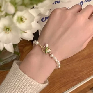 ใหม่ เครื่องประดับ สร้อยข้อมือ จี้ดอกทิวลิป ดอกกุหลาบ สีชมพู ประดับไข่มุกเทียม แฟชั่นฤดูร้อน สําหรับผู้หญิง