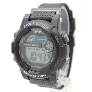 Sport Watch นาฬิกาข้อมือชาย-หญิงและเด็ก สายยางดำ คาดเทา ระบบ Digital SW-A06