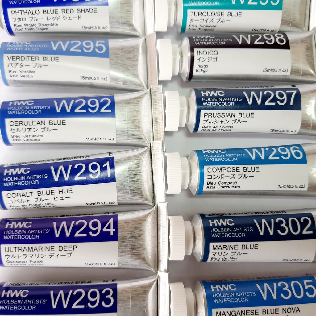 สีน้ำโฮลเบน เฉดสี ฟ้า-น้ำเงิน Series A-B-C-D-F 15/60มล Holbein artist watercolor Blue shade 15/60ml