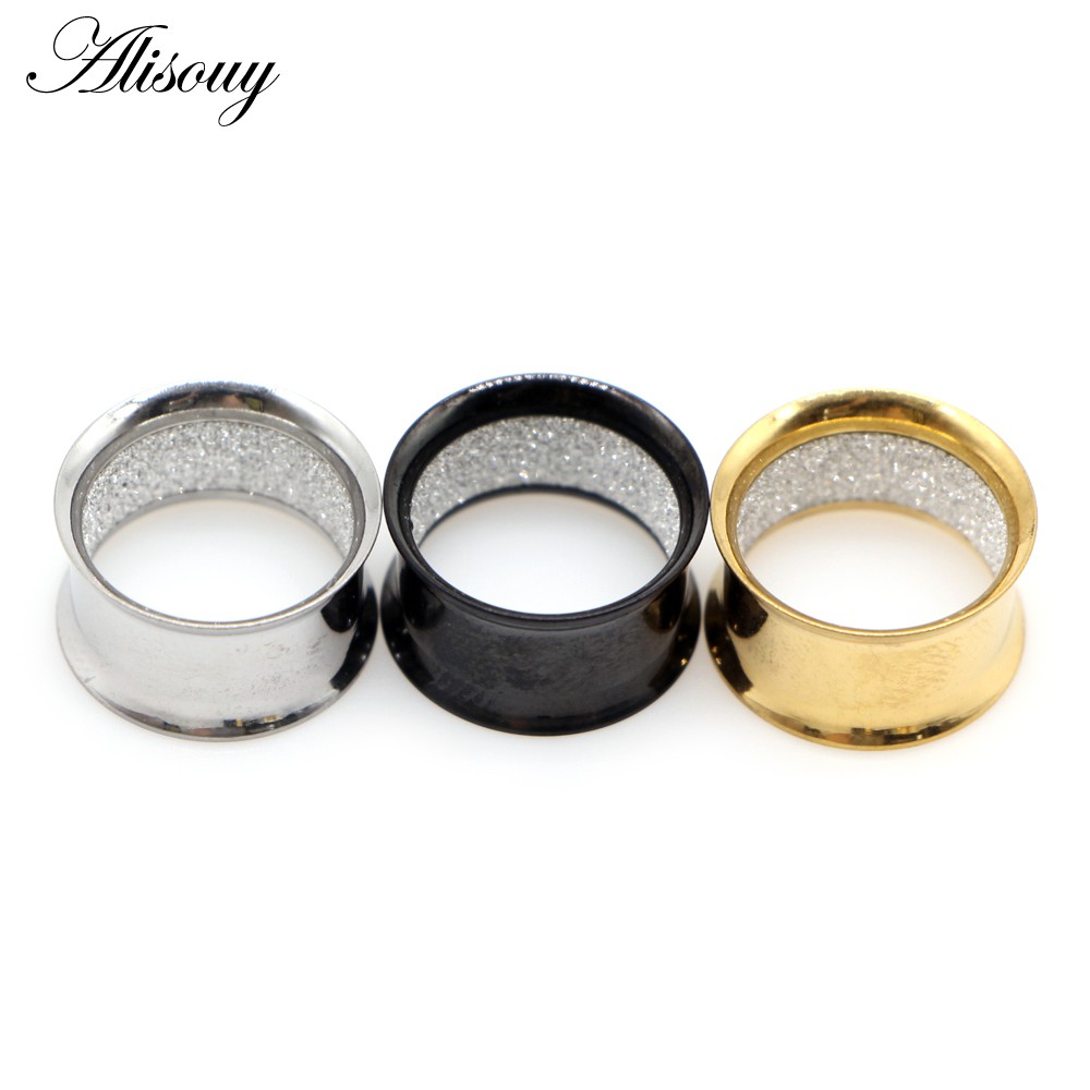 Alisouy 2 ชิ้นสแตนเลสด้านใน Matte Frosted Ear Gauges Expander Stretchers ต่างหูปลั๊กอุโมงค์เจาะเครื่องประดับ