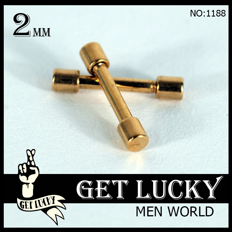 1188 จิวระเบิดหู จิวขยาย ผู้ชาย/ผู้หญิง GET LUCKY ชุด(2ชิ้น) สีทอง ขนาด2mm จิวหูห่วง จิวหลอก