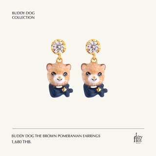 FAIRY TALES - Pomeranian Earrings ต่างหูรูปหมาปอม สุนัข / ต่างหูสัตว์ แฟชั่น มีคริสตัล / ต่างหูห้อย สำหรับผู้หญิง