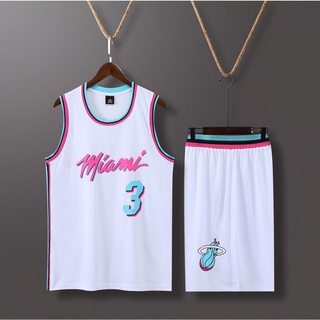 เสื้อกีฬาบาสเก็ตบอล Miami Heat No.3 Dwyane Wade สําหรับผู้ชาย