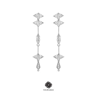 YOLWAREE -  ARUN LONG EARRINGS ต่างหูเงินแท้ ประดับเพชรคิวบิกเซอร์โคเนีย (The stones are Cubic Zirconia )