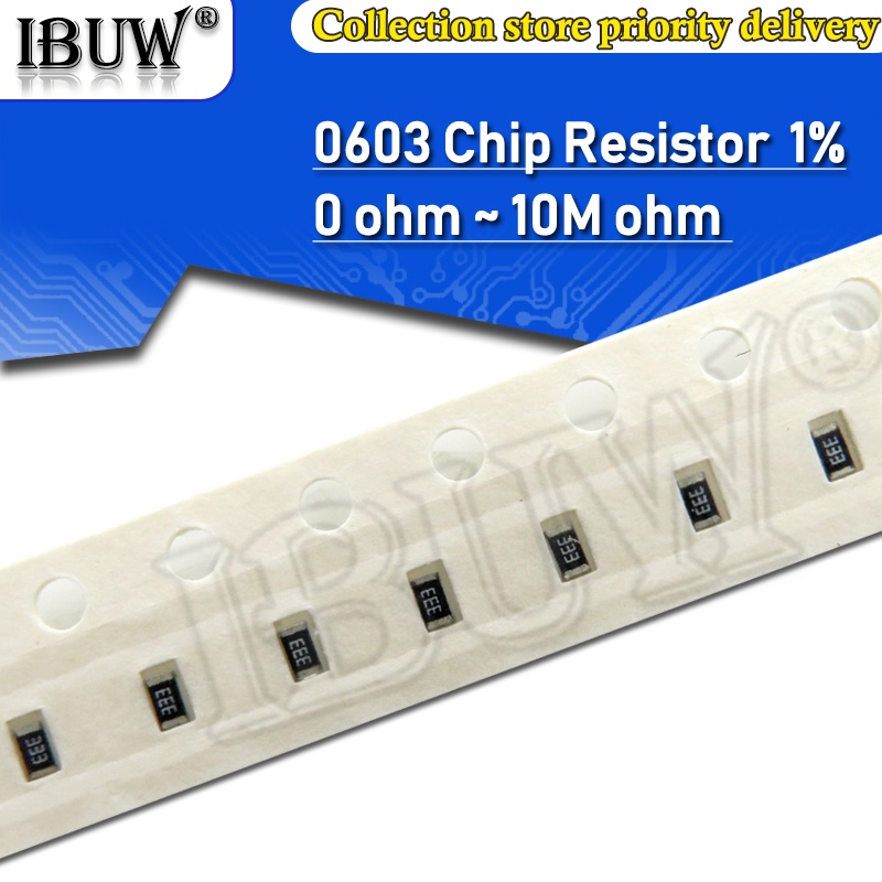 ชิปต้านทาน SMD 0603 1% 1/10W 110R-12K 100R 110R 200R 220R 360R 470R 910R 1K 2K 3K 4.7K 6.8K 10K 11K 