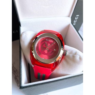 (สด-ผ่อน)🎗แท้100% Gucci Sync XXL Red Rubber Band Red Dial Unisex Watch⌚