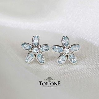 Top1Jewelry ต่างหูเงินแท้925 พลอยแท้ Blue Topaz