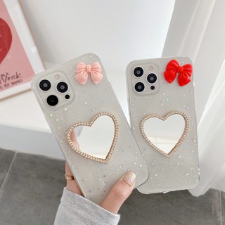 Samsung Galaxy S20 FE S21 S31 S10 S8 S9 Plus Note 10 20 Ultra Heart Makeup Mirror Bow Soft TPU Phone Case