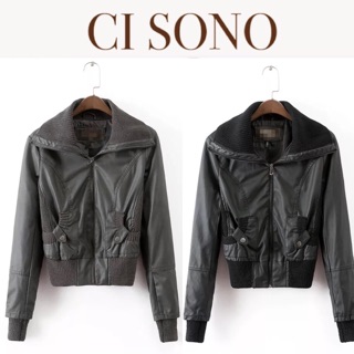 แจ็คเก็ตหนัง แจ็คเก็ตดำ เสื้อหนัง แบรนด์CI-sono หนังเทียมสังเคราะห์ VEGAN LEATHER