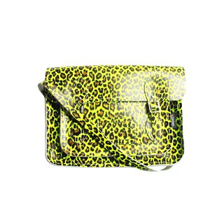 Zatchels จากอังกฤษ กระเป๋าหนังแท้ทรงวินทาจ  รุ่น Classic 13" Leopard Fluorescent ลายเสือสีเหลืองมะนาวสะท้อนแสง