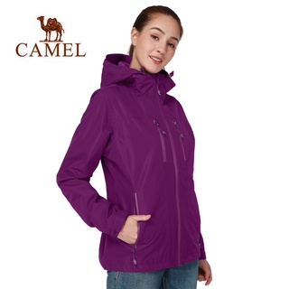 CAMEL เสื้อแจ็คเก็ตกันฝนมีฮู้ดกันน้ำสำหรับผู้หญิง