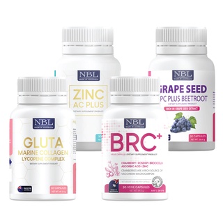 [ชุดโปรโมชั่น 4] NBL Gluta Marine Collagen / Zinc AC Plus / BRC+ / Grape Seed OPC Plus Beetroot (30 Capsules)