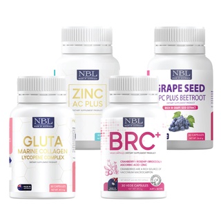 [ชุดโปรโมชั่น 4] NBL Gluta Marine Collagen / Zinc AC Plus / BRC+ / Grape Seed OPC Plus Beetroot (30 Capsules)