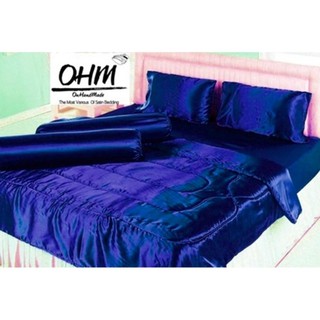 OHM ผ้านวมคู่ 70 นิ้ว x 90 นิ้ว ผ้าเครปซาติน 220 เส้น (สีน้ำเงิน)