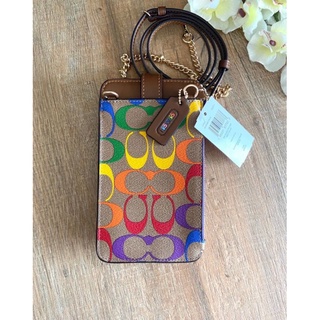 🥰💥กระเป๋าใส่โทรศัพท์ สีรุ้ง Coach Phone Crossbody In Rainbow Signature Canvasมีสายยาวถอดได้