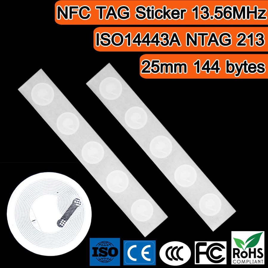 ฉลากสติกเกอร์ NFC Ntag213 ขนาด 25mm NFC TAG Sticker 13.56MHz ISO14443A Universal Lable RFID Tag for all NFC. Ntag 213.