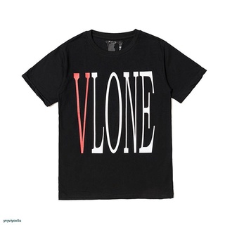 ❍Vlone เสื้อยืดลําลองสําหรับ Unisex ผ้าฝ้ายแขนสั้นคอวีขนาดพลัสไซส์ S-Xl