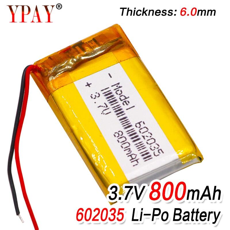 3.7v 602035 800mAh Lithium li ion polymer Rechargeable Battery 602035 For DVR GPS Car Tachograph Blu