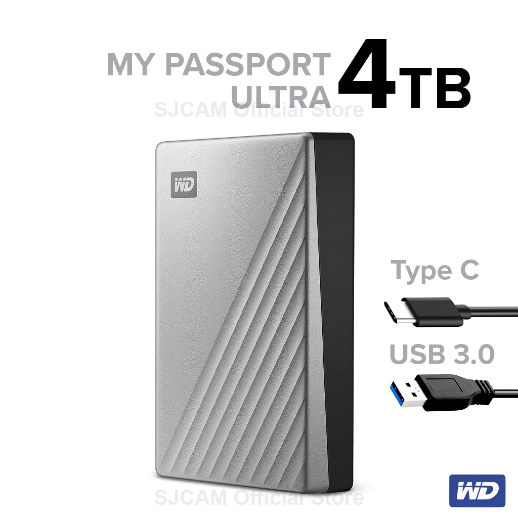 WD External Harddisk 4TB ฮาร์ดดิสก์แบบพกพา My Passport Ultra, Type-C,USB3 HDD 2.5" (WDBFTM0040BSL-WE