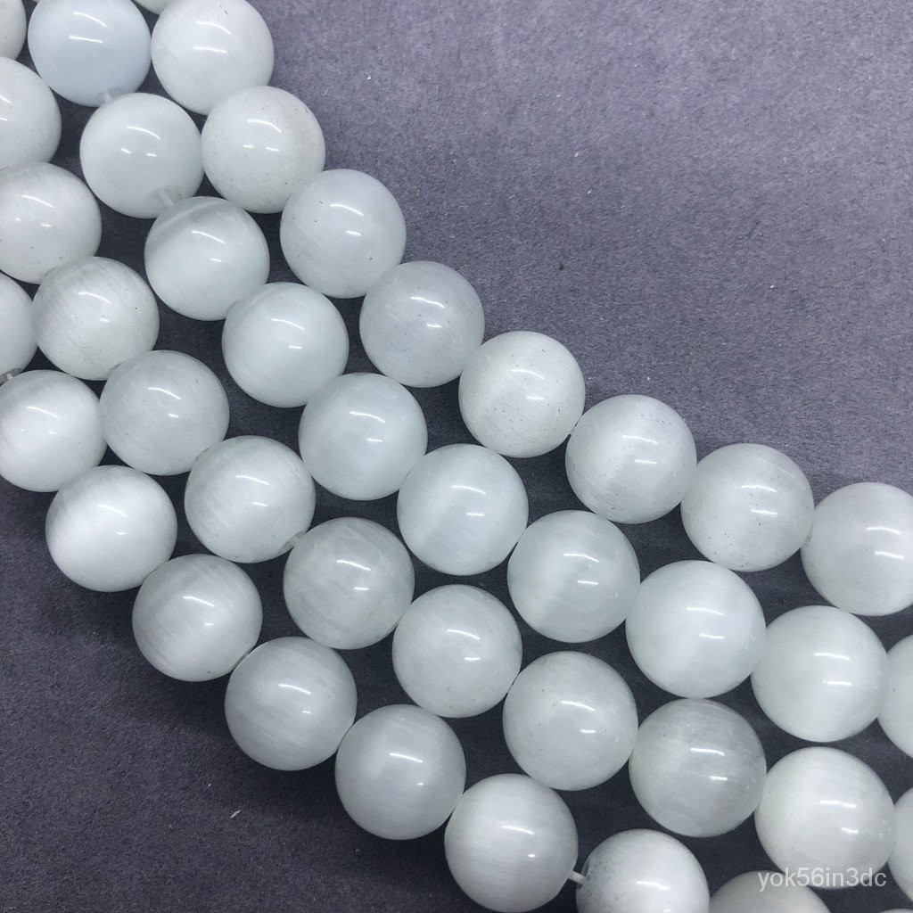 YkTo White Cats Eye Beads 412mm Round Natural Loose Opal Stone Bead