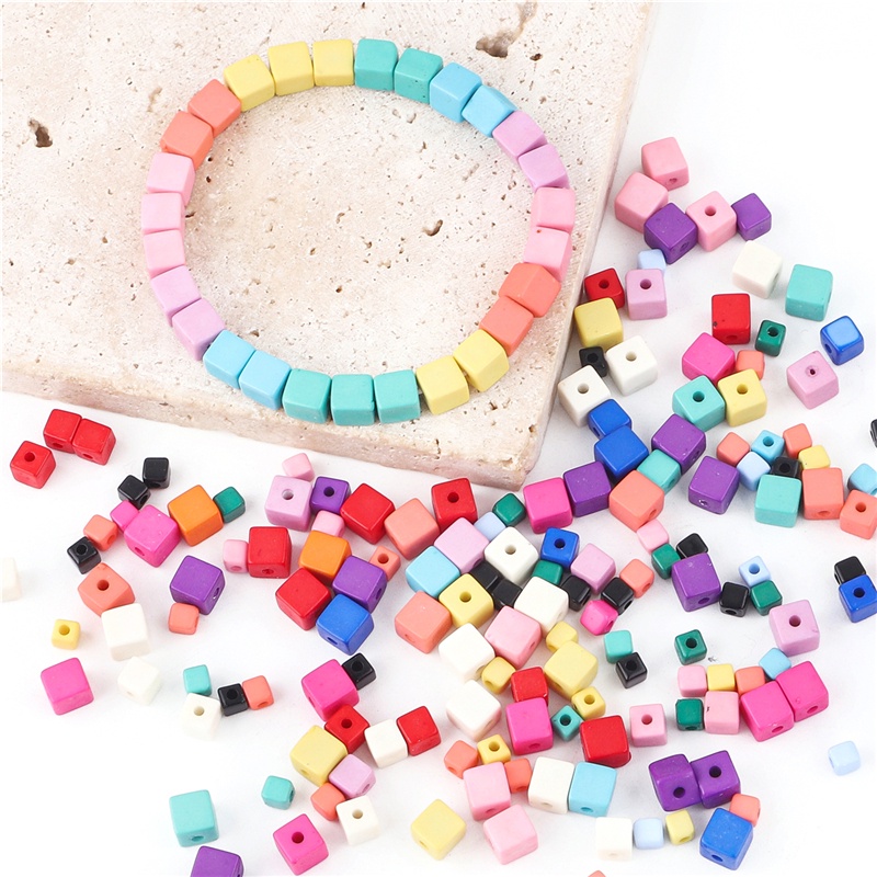 90-400pcs 4x4/5x5/6x6mm Multi-สีอะคริลิคสแควร์หลวมลูกปัดสำหรับเครื่องประดับ DIY ทำสร้อยข้อมือสร้อยคออุปกรณ์เสริม