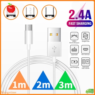 【จัดส่งรวดเร็ว】สายชาร์จ Usb ยาว 2.4A 1 ม. 2 ม. 3 ม. สําหรับ Micro Usb i Type C โทรศัพท์มือถือ