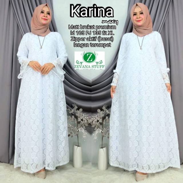 Karina เสื้อคลุมยาวสีขาว Brocade Brocade