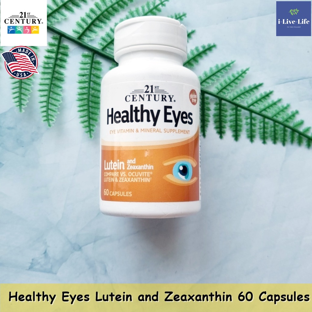 อาหารเสริมวิตามินและแร่ธาตุ ดวงตา ผสมลูตินและซีแซนทีน Healthy Eyes Lutein &amp; Zeaxanthin 60 Capsules - 21st Century
