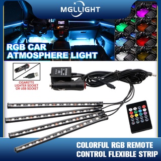 MGLLIGHT สายไฟ LED 18LED RGB ควบคุมเพลง สำหรับตกแต่งภายในรถยนต์ 4 ชิ้น