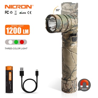 Nicron ไฟฉาย B70/B70plus 90 องศาไฟฉาย Led Handfree ความสว่างสูง 1200 Lumen สีดํา